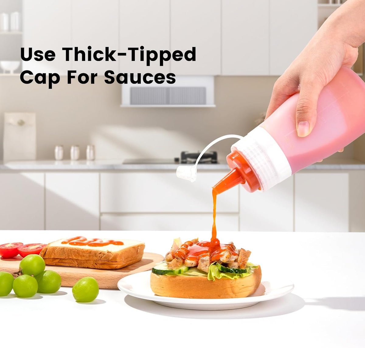 12oz Silicone Squeeze Bottles for Sauces & Oil, 4 Pack, Pink