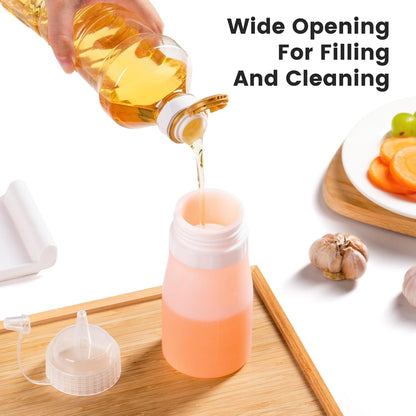 12oz Silicone Squeeze Bottles for Sauces & Oil, 4 Pack, Pink