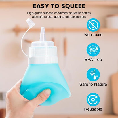 12oz Silicone Squeeze Bottles for Sauces & Oil, 4 Pack, Pink