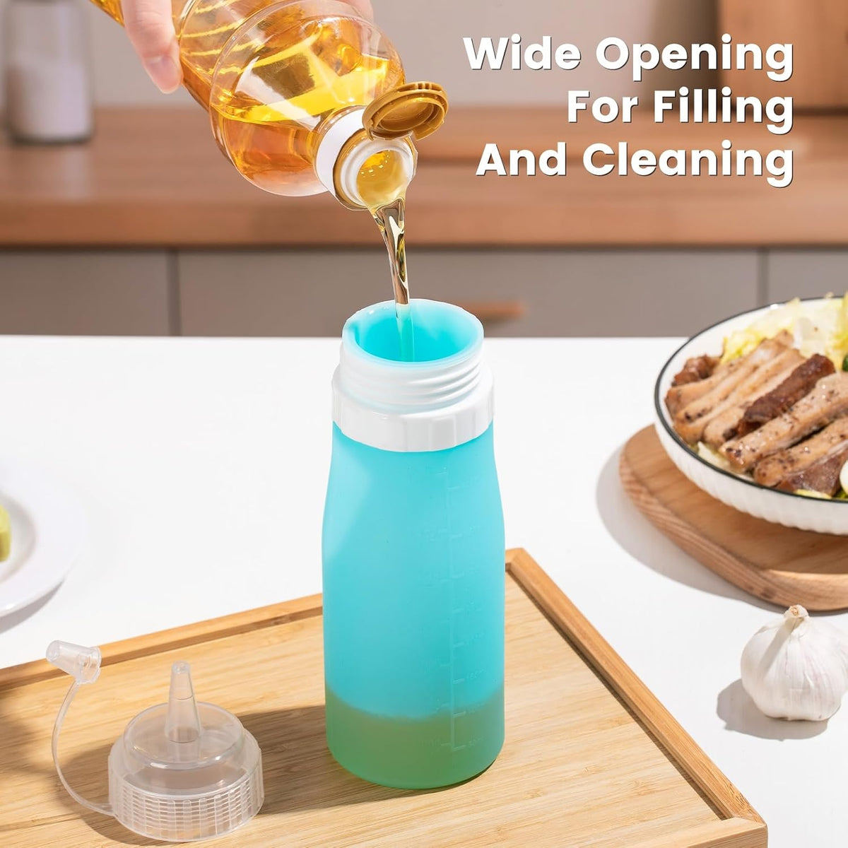 12oz Silicone Squeeze Bottles for Sauces & Oil, 4 Pack, Pink