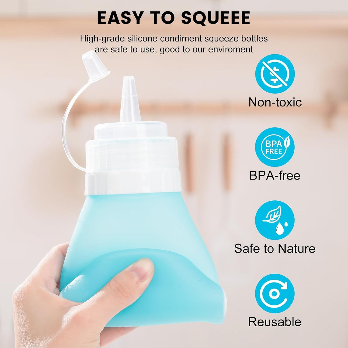 12oz Silicone Squeeze Bottles for Sauces & Oil, 4 Pack, Pink