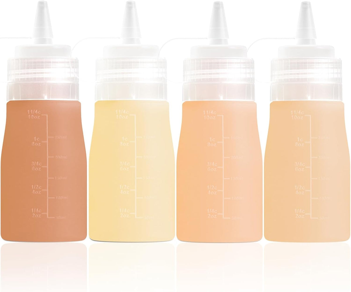 12oz Silicone Squeeze Bottles for Sauces & Oil, 4 Pack, Pink