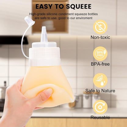12oz Silicone Squeeze Bottles for Sauces & Oil, 4 Pack, Pink