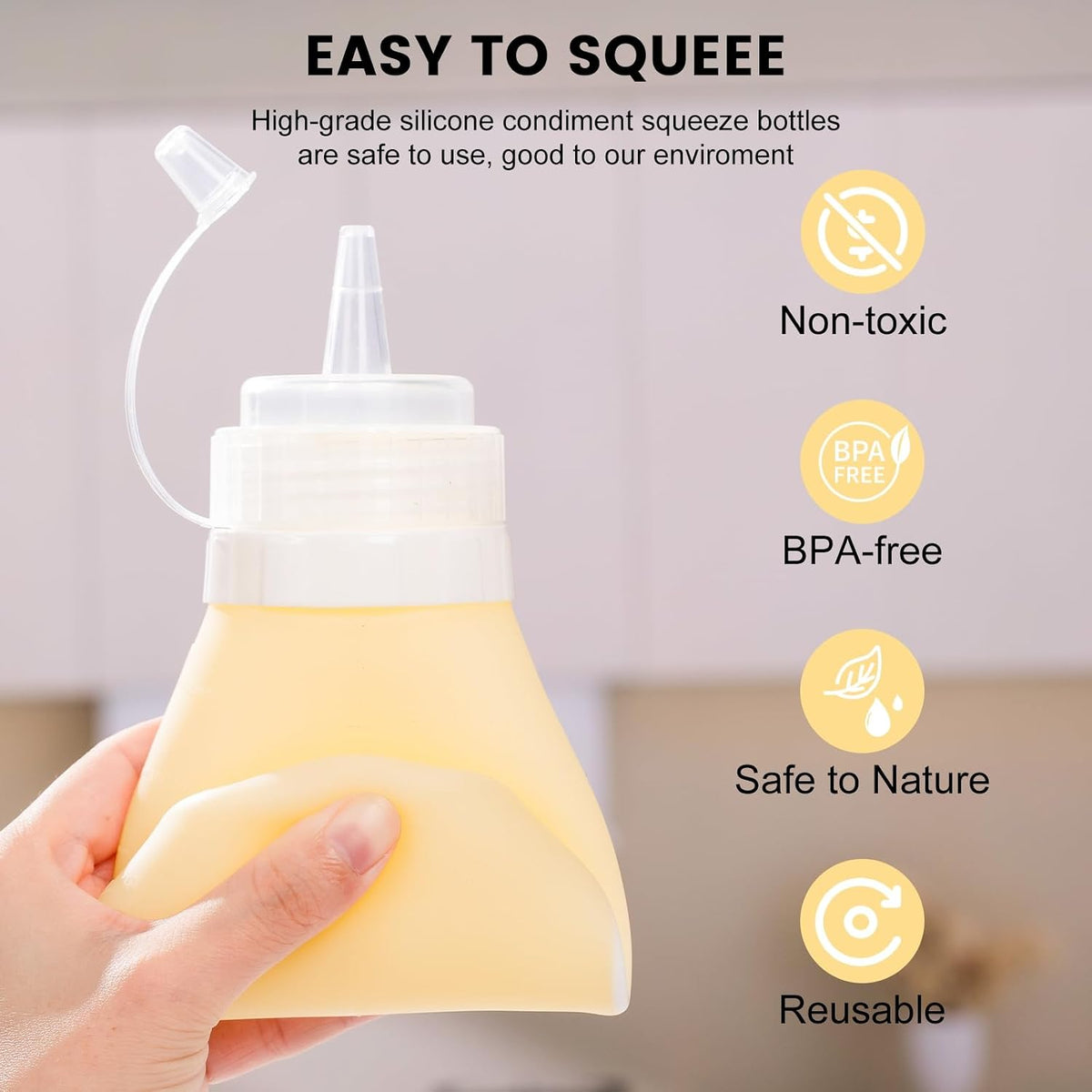 12oz Silicone Squeeze Bottles for Sauces & Oil, 4 Pack, Pink