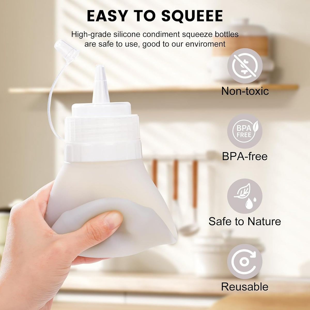 12oz Silicone Squeeze Bottles for Sauces & Oil, 4 Pack, Pink