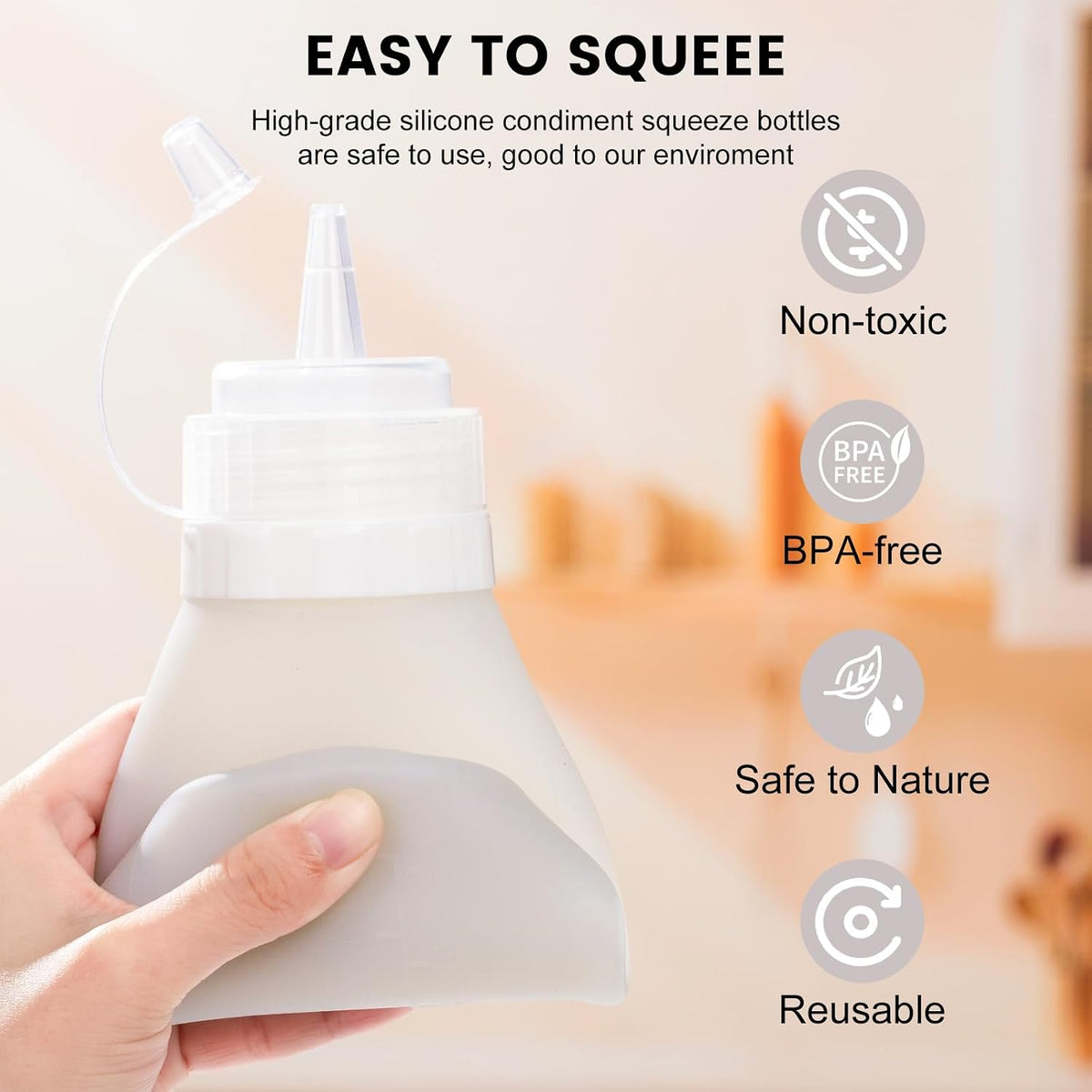 12oz Silicone Squeeze Bottles for Sauces & Oil, 4 Pack, Pink