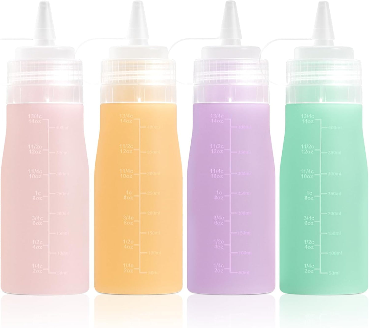 12oz Silicone Squeeze Bottles for Sauces & Oil, 4 Pack, Pink