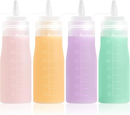 12oz Silicone Squeeze Bottles for Sauces & Oil, 4 Pack, Pink
