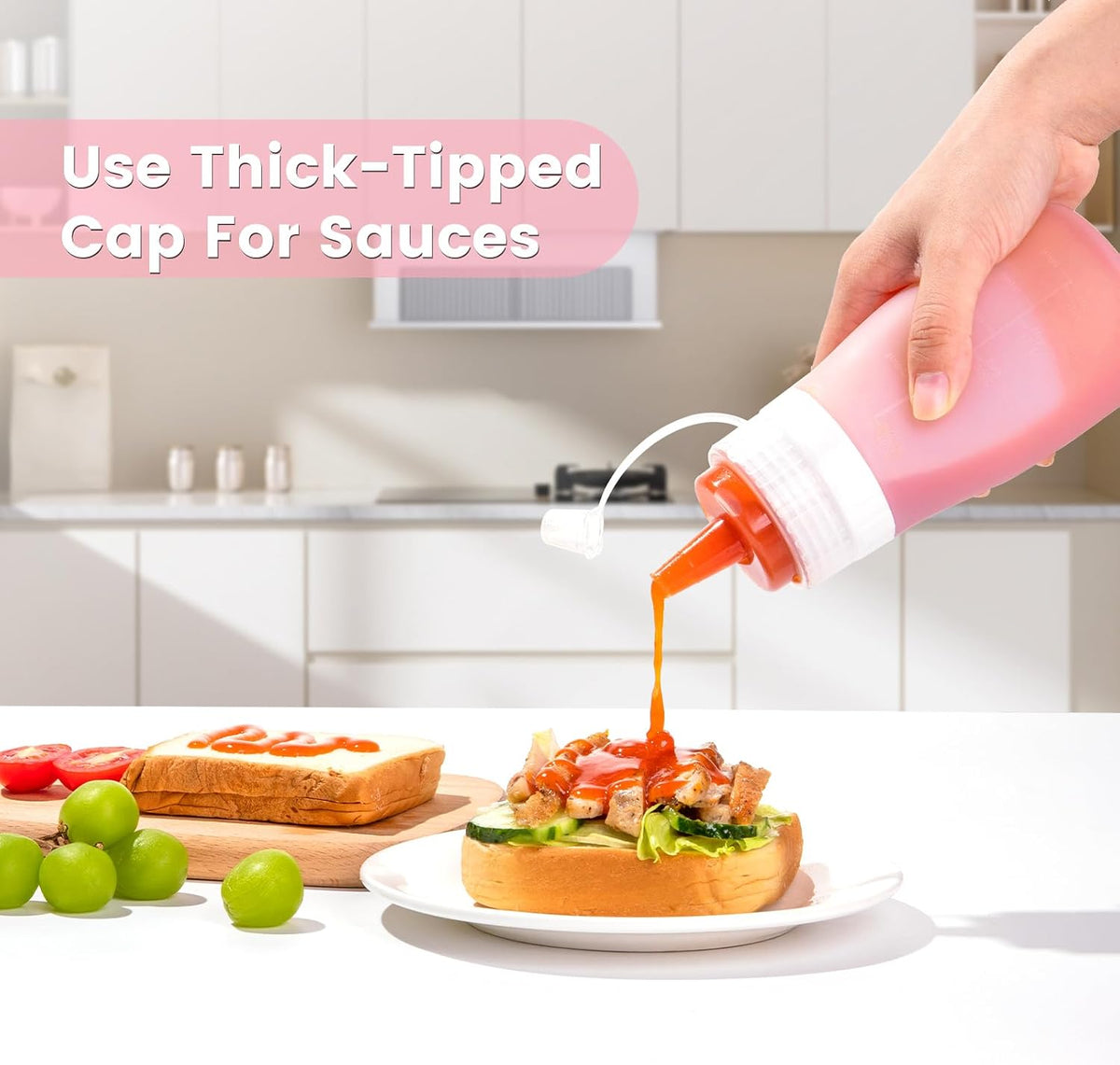 12oz Silicone Squeeze Bottles for Sauces & Oil, 4 Pack, Pink