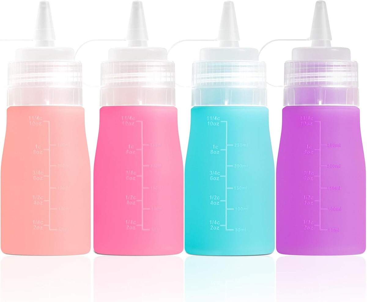 12oz Silicone Squeeze Bottles for Sauces & Oil, 4 Pack, Pink