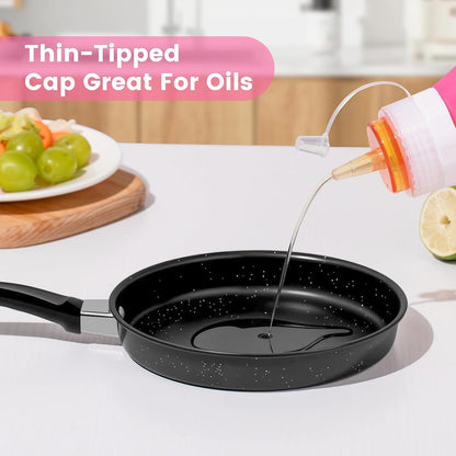 12oz Silicone Squeeze Bottles for Sauces & Oil, 4 Pack, Pink