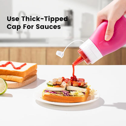 12oz Silicone Squeeze Bottles for Sauces & Oil, 4 Pack, Pink