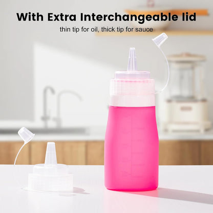 12oz Silicone Squeeze Bottles for Sauces & Oil, 4 Pack, Pink