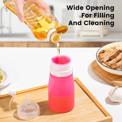 12oz Silicone Squeeze Bottles for Sauces & Oil, 4 Pack, Pink