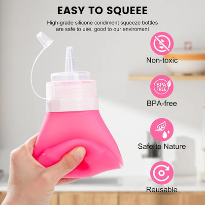 12oz Silicone Squeeze Bottles for Sauces & Oil, 4 Pack, Pink