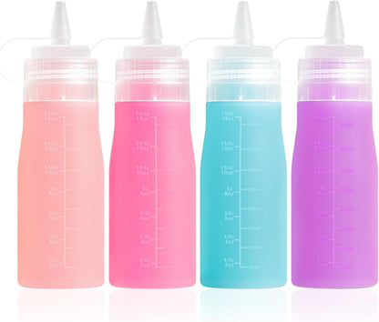 12oz Silicone Squeeze Bottles for Sauces & Oil, 4 Pack, Pink