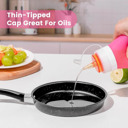 12oz Silicone Squeeze Bottles for Sauces & Oil, 4 Pack, Pink