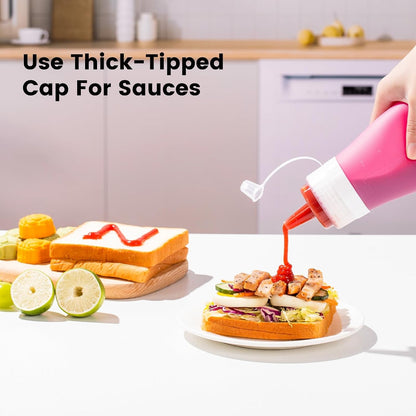 12oz Silicone Squeeze Bottles for Sauces & Oil, 4 Pack, Pink