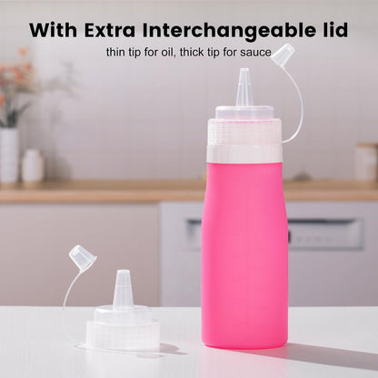 12oz Silicone Squeeze Bottles for Sauces & Oil, 4 Pack, Pink