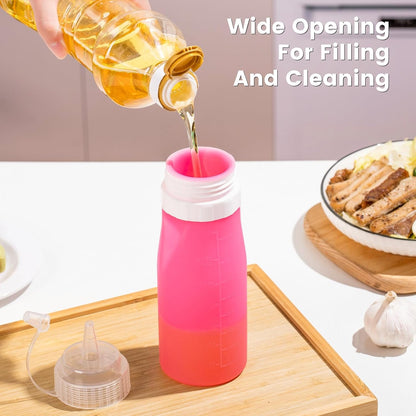 12oz Silicone Squeeze Bottles for Sauces & Oil, 4 Pack, Pink
