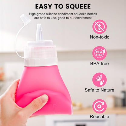 12oz Silicone Squeeze Bottles for Sauces & Oil, 4 Pack, Pink