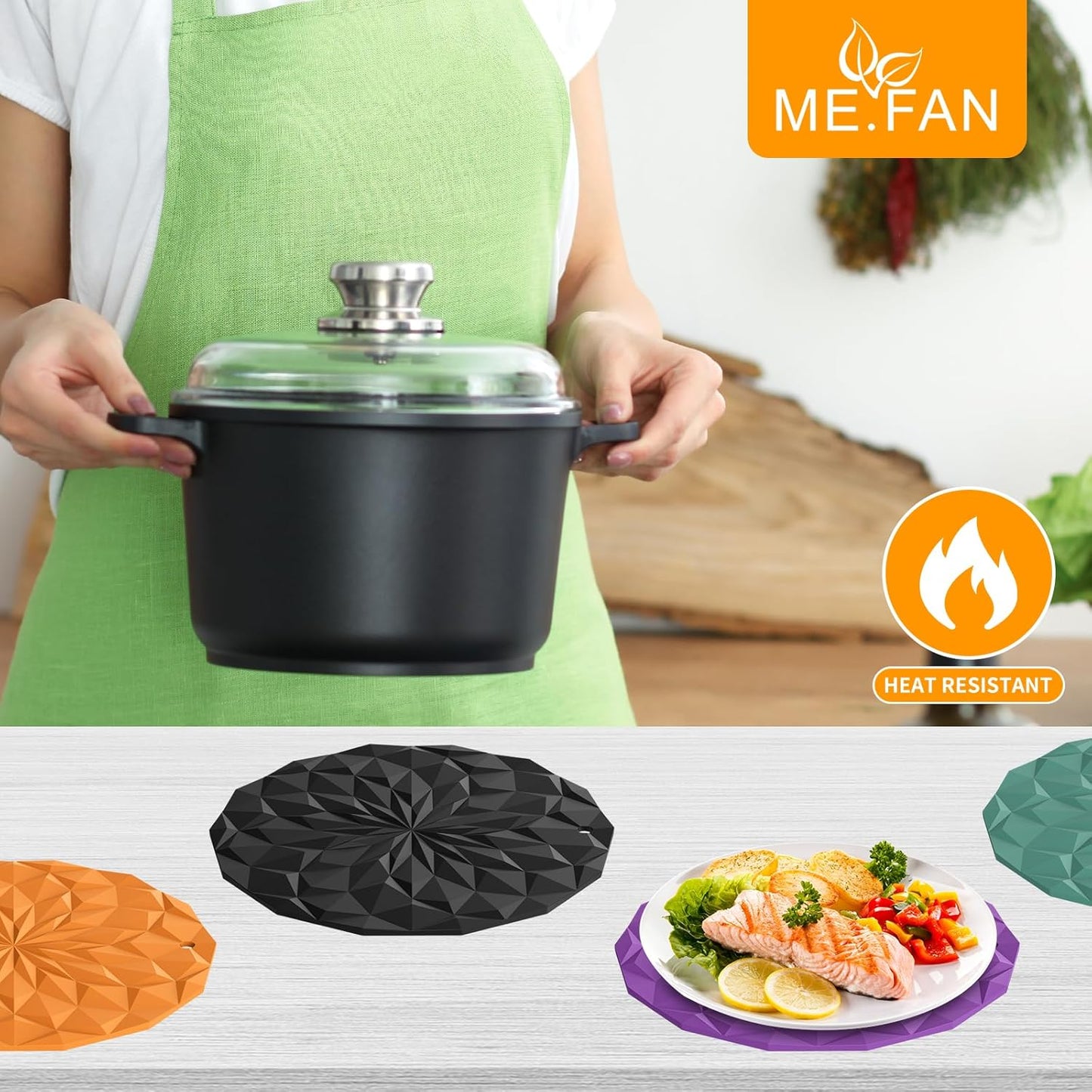 Silicone Trivet Mats - 4 Pack Pot Holders - 7.4'' Thickened Hot Pads for Hot pots, Pans and Dishes, Heat Resistant Silicone Trivet for Table and Counter Top Desert Sage
