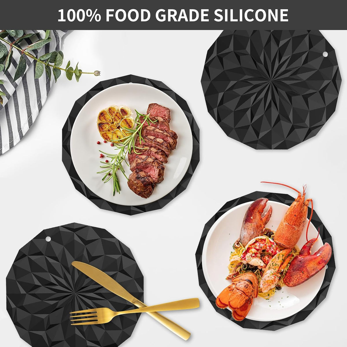 Silicone Trivet Mats - 4 Pack Pot Holders - 7.4'' Thickened Hot Pads for Hot pots, Pans and Dishes, Heat Resistant Silicone Trivet for Table and Counter Top Desert Sage