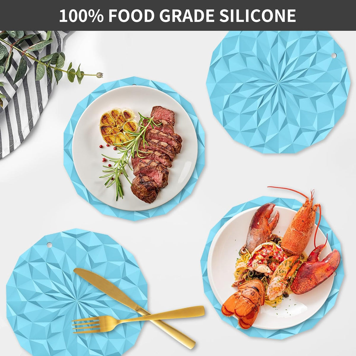 Silicone Trivet Mats - 4 Pack Pot Holders - 7.4'' Thickened Hot Pads for Hot pots, Pans and Dishes, Heat Resistant Silicone Trivet for Table and Counter Top Desert Sage