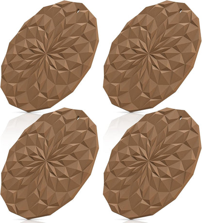 Silicone Trivet Mats - 4 Pack Pot Holders - 7.4'' Thickened Hot Pads for Hot pots, Pans and Dishes, Heat Resistant Silicone Trivet for Table and Counter Top Desert Sage