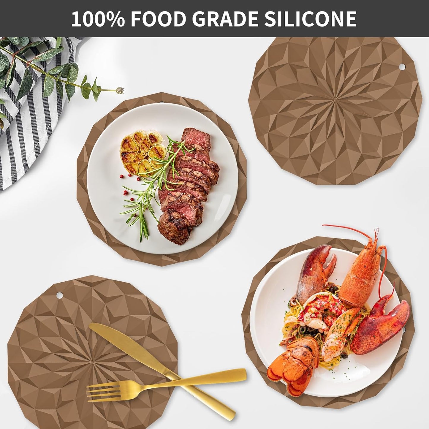 Silicone Trivet Mats - 4 Pack Pot Holders - 7.4'' Thickened Hot Pads for Hot pots, Pans and Dishes, Heat Resistant Silicone Trivet for Table and Counter Top Desert Sage