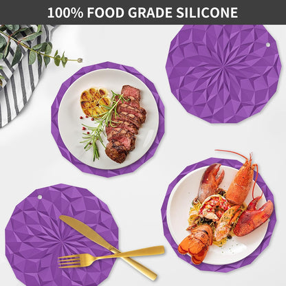 Silicone Trivet Mats - 4 Pack Pot Holders - 7.4'' Thickened Hot Pads for Hot pots, Pans and Dishes, Heat Resistant Silicone Trivet for Table and Counter Top Desert Sage