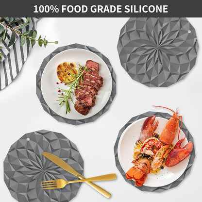 Silicone Trivet Mats - 4 Pack Pot Holders - 7.4'' Thickened Hot Pads for Hot pots, Pans and Dishes, Heat Resistant Silicone Trivet for Table and Counter Top Desert Sage