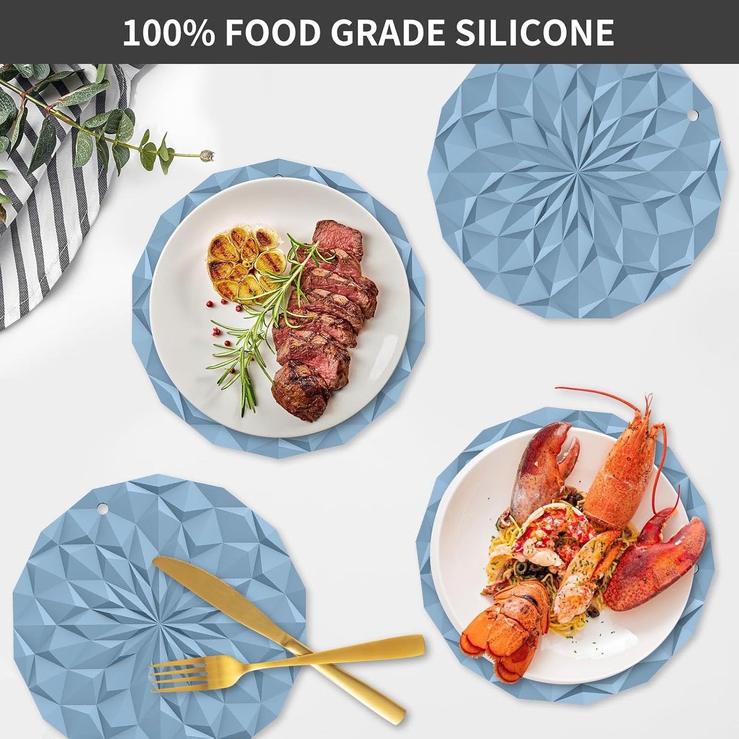 Silicone Trivet Mats - 4 Pack Pot Holders - 7.4'' Thickened Hot Pads for Hot pots, Pans and Dishes, Heat Resistant Silicone Trivet for Table and Counter Top Desert Sage