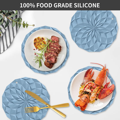 Silicone Trivet Mats - 4 Pack Pot Holders - 7.4'' Thickened Hot Pads for Hot pots, Pans and Dishes, Heat Resistant Silicone Trivet for Table and Counter Top Desert Sage