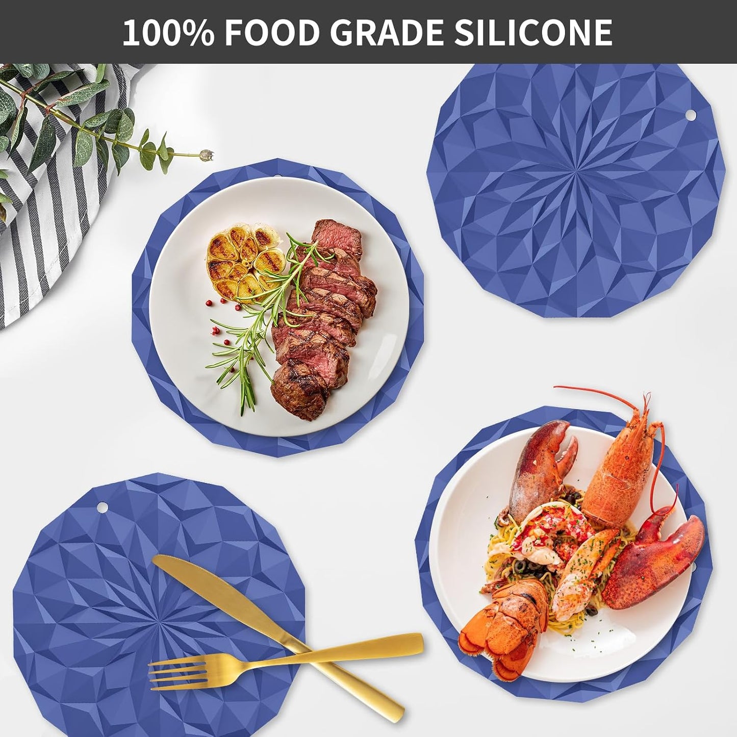 Silicone Trivet Mats - 4 Pack Pot Holders - 7.4'' Thickened Hot Pads for Hot pots, Pans and Dishes, Heat Resistant Silicone Trivet for Table and Counter Top Desert Sage