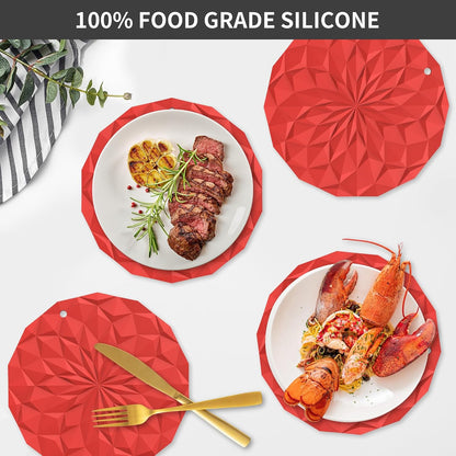Silicone Trivet Mats - 4 Pack Pot Holders - 7.4'' Thickened Hot Pads for Hot pots, Pans and Dishes, Heat Resistant Silicone Trivet for Table and Counter Top Desert Sage