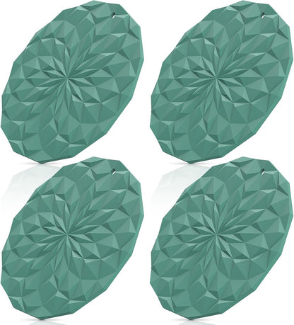 Silicone Trivet Mats - 4 Pack Pot Holders - 7.4'' Thickened Hot Pads for Hot pots, Pans and Dishes, Heat Resistant Silicone Trivet for Table and Counter Top Desert Sage