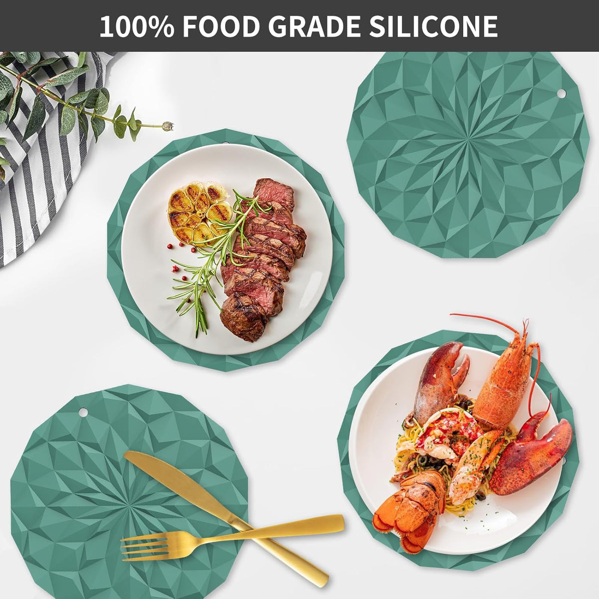 Silicone Trivet Mats - 4 Pack Pot Holders - 7.4'' Thickened Hot Pads for Hot pots, Pans and Dishes, Heat Resistant Silicone Trivet for Table and Counter Top Desert Sage
