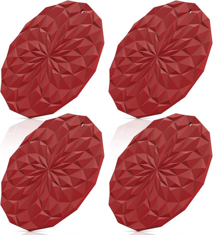 Silicone Trivet Mats - 4 Pack Pot Holders - 7.4'' Thickened Hot Pads for Hot pots, Pans and Dishes, Heat Resistant Silicone Trivet for Table and Counter Top Desert Sage