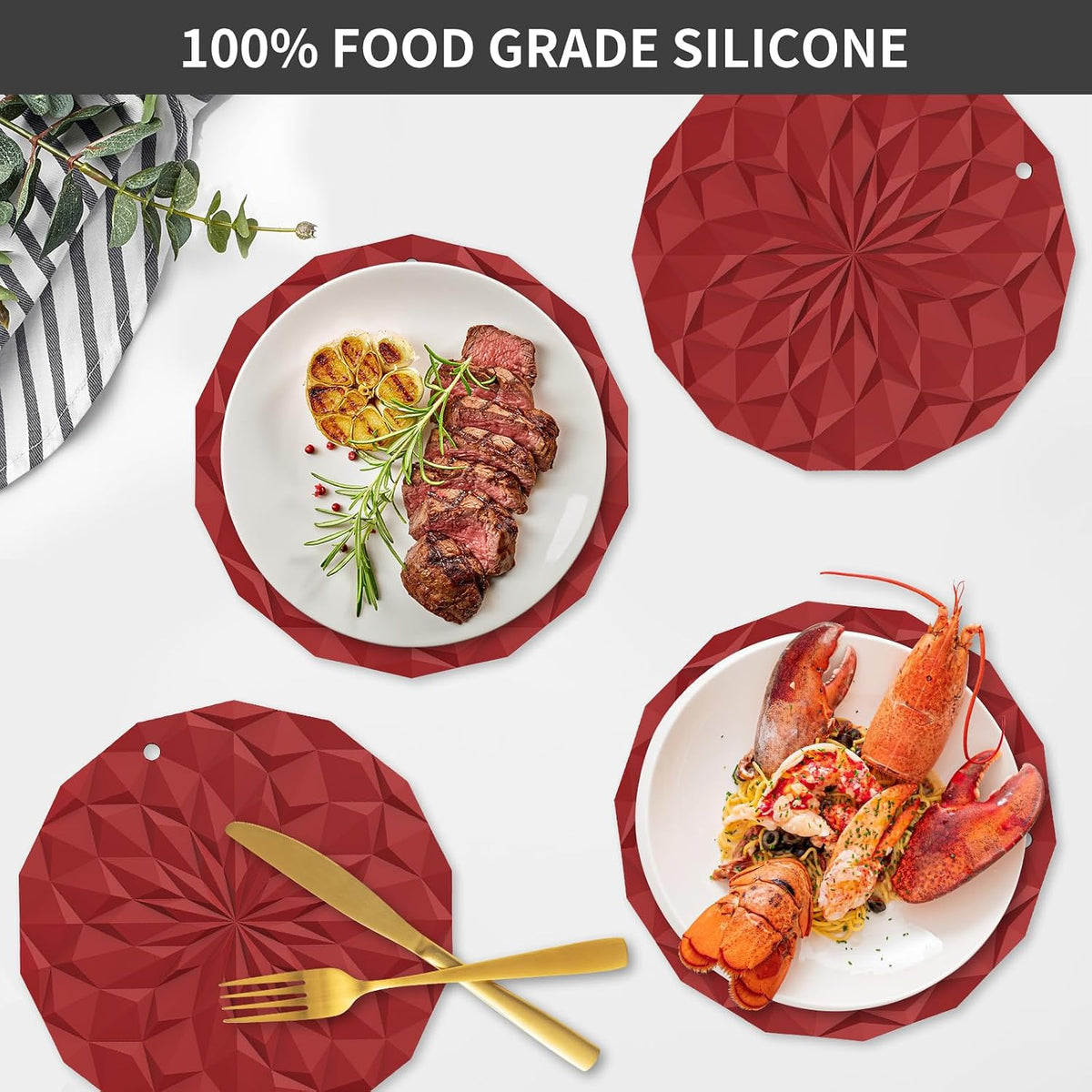 Silicone Trivet Mats - 4 Pack Pot Holders - 7.4'' Thickened Hot Pads for Hot pots, Pans and Dishes, Heat Resistant Silicone Trivet for Table and Counter Top Desert Sage