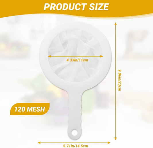 Ultra Fine Mesh Strainer with Handle, 120 Mesh, Plastic Strainer for Juicing, Small Colander for Kitchen, Nylon Fine Sieve for Nut Milk, Yogurt, Juice, Coffee, Honey, Food, Tea Leaf Filter