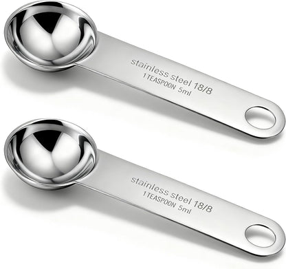 2PCS Stainless Steel 1 Teaspoon Measuring Spoons 1/3tbsp Tablespoon Measurings Individual Measuring Scoop 5 mL Single Teaspoons Metal Measurings Spoons Long Handle Spoon for Kitchen Tea Coffee