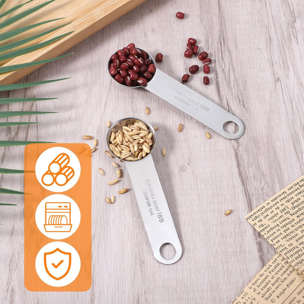 2PCS Stainless Steel 1 Teaspoon Measuring Spoons 1/3tbsp Tablespoon Measurings Individual Measuring Scoop 5 mL Single Teaspoons Metal Measurings Spoons Long Handle Spoon for Kitchen Tea Coffee