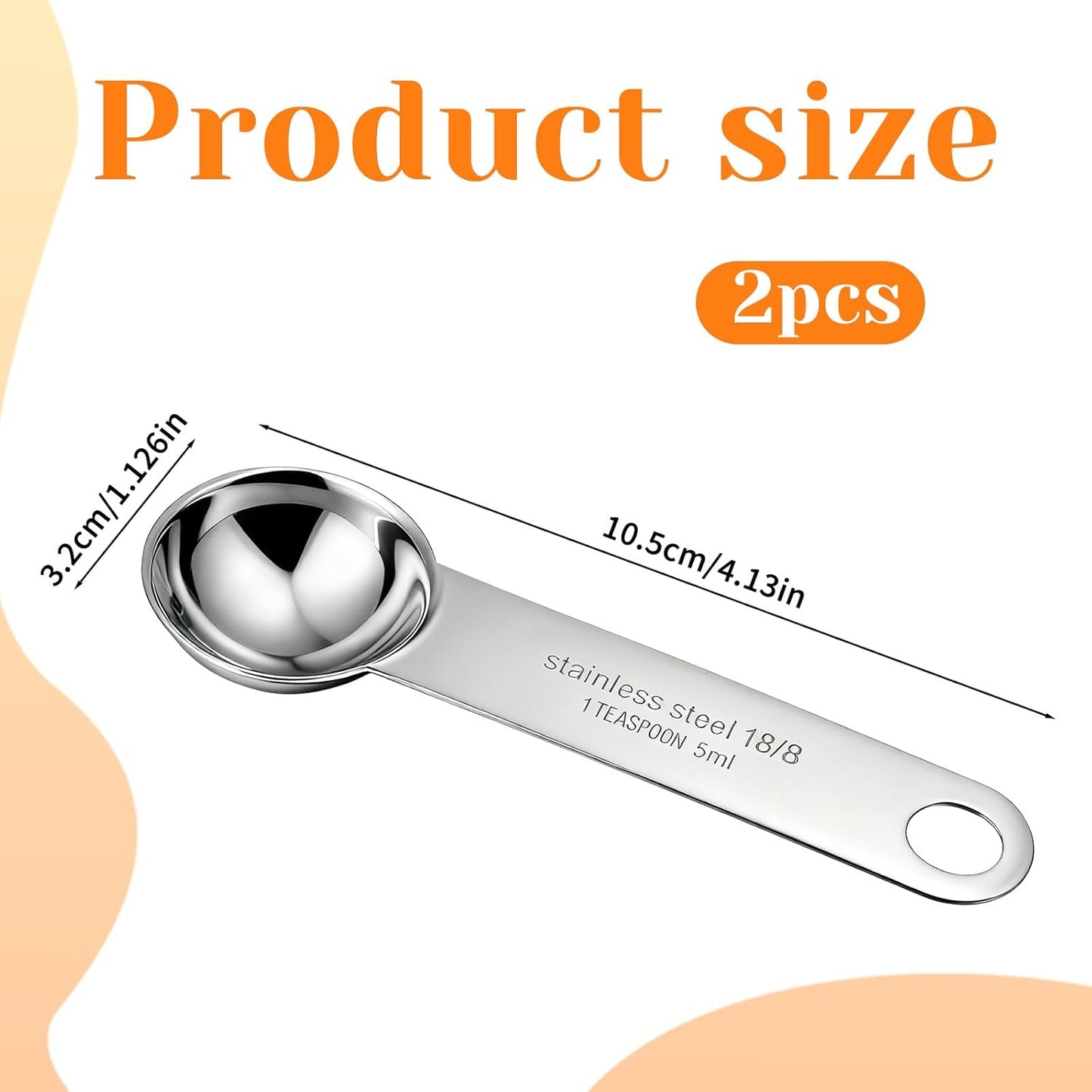 2PCS Stainless Steel 1 Teaspoon Measuring Spoons 1/3tbsp Tablespoon Measurings Individual Measuring Scoop 5 mL Single Teaspoons Metal Measurings Spoons Long Handle Spoon for Kitchen Tea Coffee