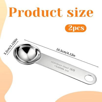 2PCS Stainless Steel 1 Teaspoon Measuring Spoons 1/3tbsp Tablespoon Measurings Individual Measuring Scoop 5 mL Single Teaspoons Metal Measurings Spoons Long Handle Spoon for Kitchen Tea Coffee