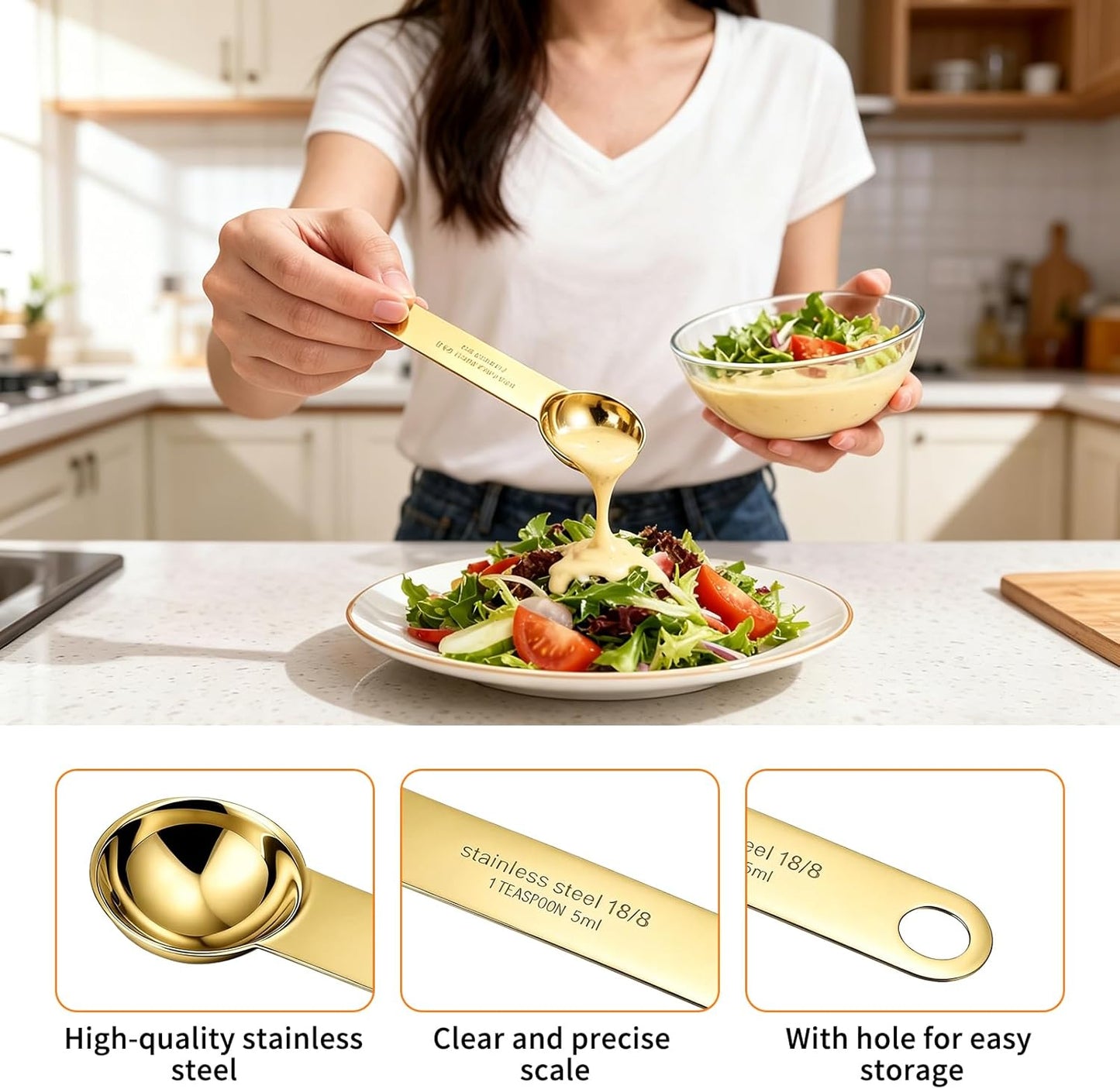 2PCS Stainless Steel 1 Teaspoon Measuring Spoons 1/3tbsp Tablespoon Measurings Individual Measuring Scoop 5 mL Single Teaspoons Metal Measurings Spoons Long Handle Spoon for Kitchen Tea Coffee