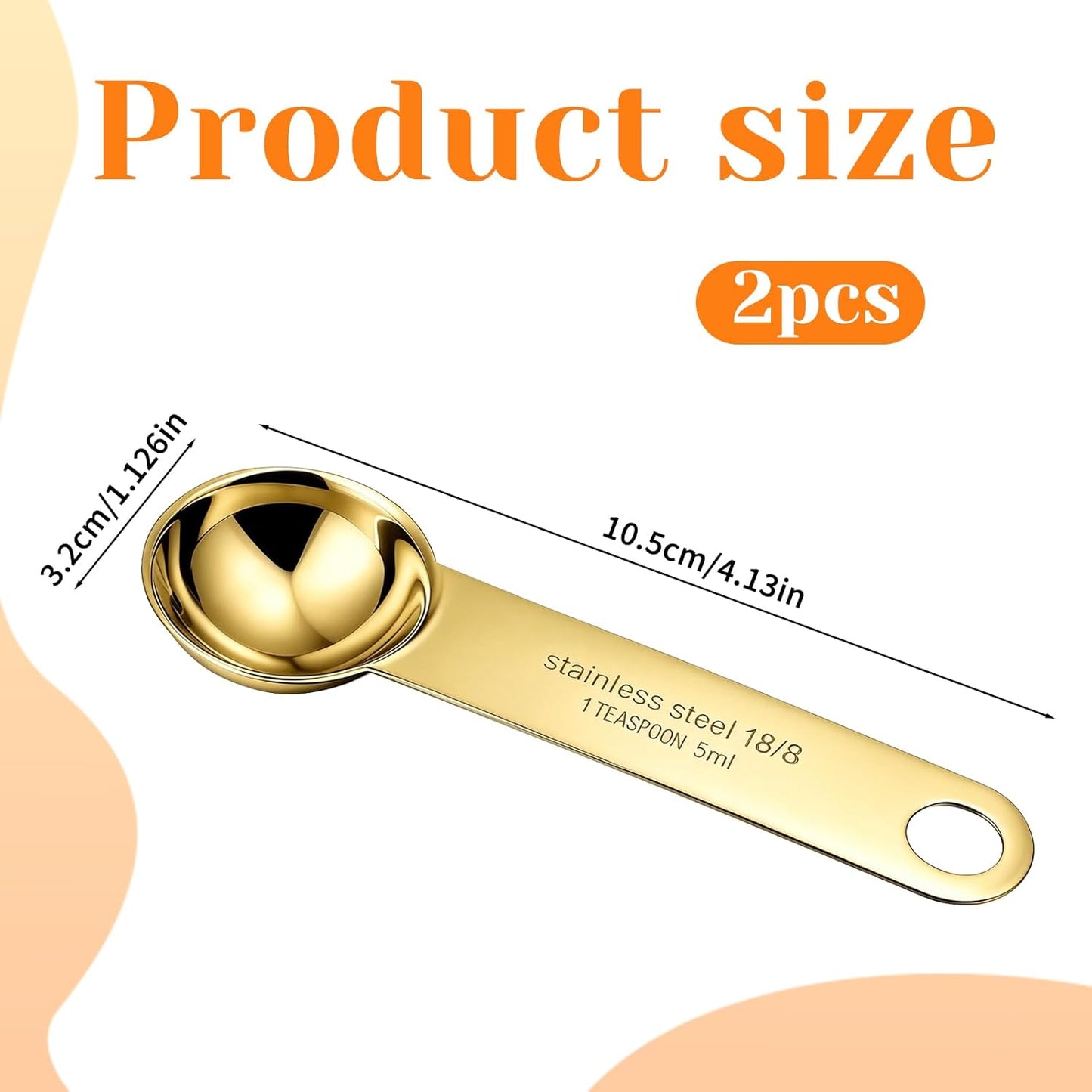2PCS Stainless Steel 1 Teaspoon Measuring Spoons 1/3tbsp Tablespoon Measurings Individual Measuring Scoop 5 mL Single Teaspoons Metal Measurings Spoons Long Handle Spoon for Kitchen Tea Coffee