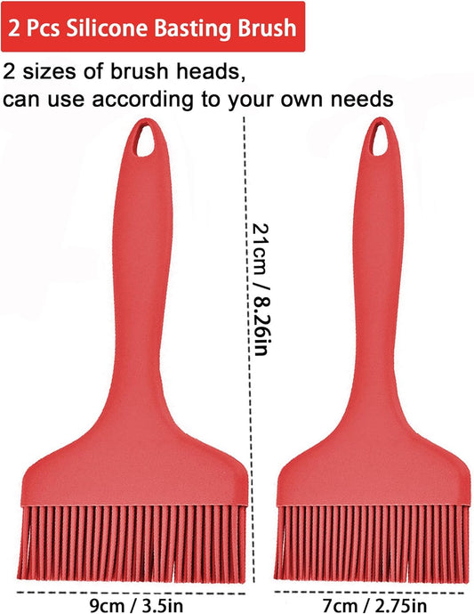 2Pcs Silicone Basting Pastry Brush Cooking Brushes Food Brush – Red | Heat Resistant,Basting Brushes, for Oil, Butter,Sauce, Multipurpose, Kitchen Utensils, for Indoor, Outdoor Cooking