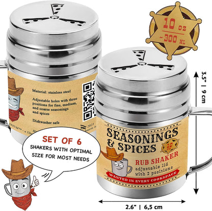 CUSINIUM [Pack of 2] 10 oz Seasonings Spice Shakers - BBQ Dry Rub Shakers - Cooking Dredge with Adjustable Fan-Style Lid and Handles