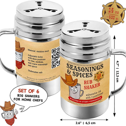CUSINIUM [Pack of 2] 10 oz Seasonings Spice Shakers - BBQ Dry Rub Shakers - Cooking Dredge with Adjustable Fan-Style Lid and Handles
